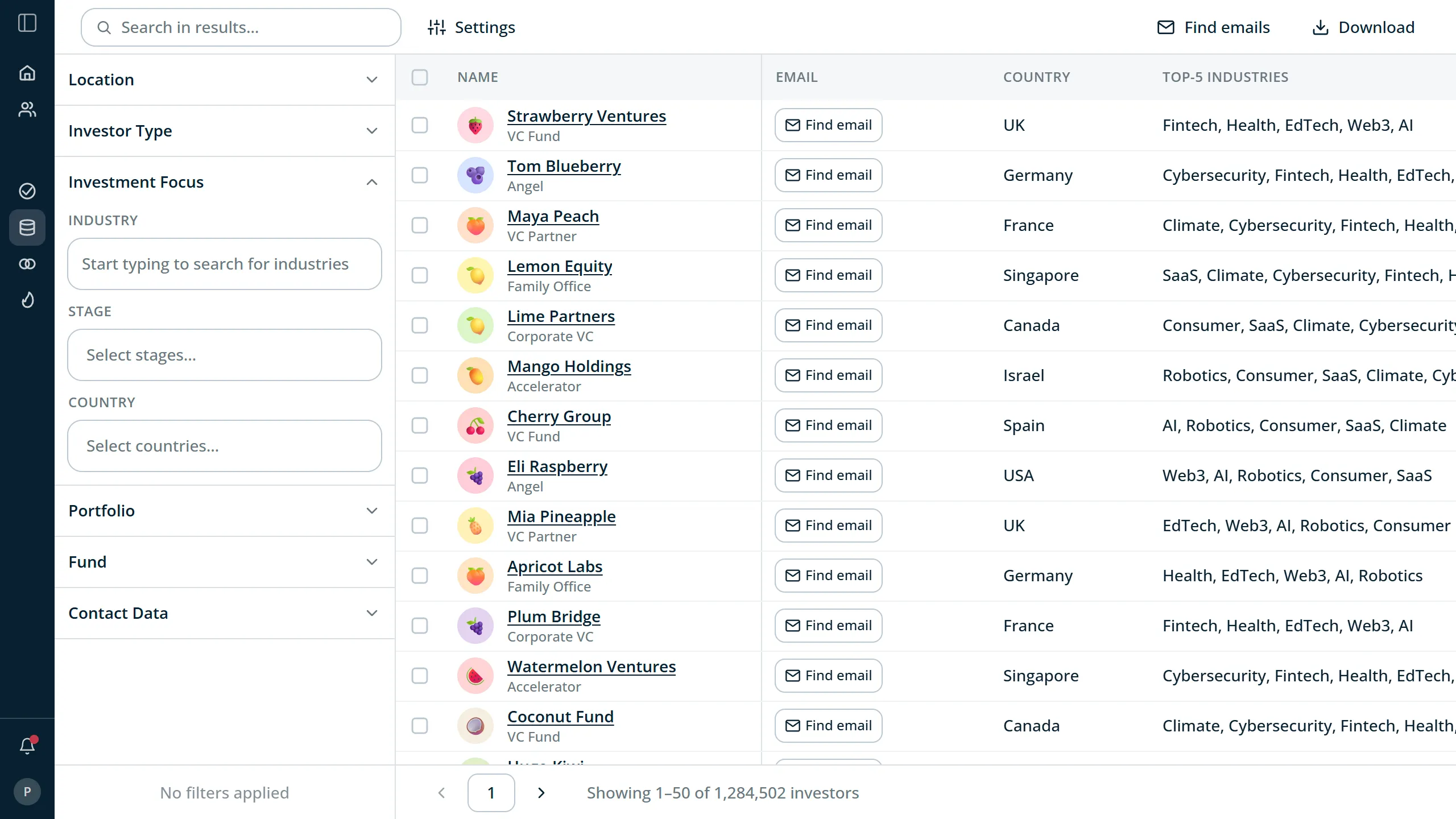 Shizune app — investor database